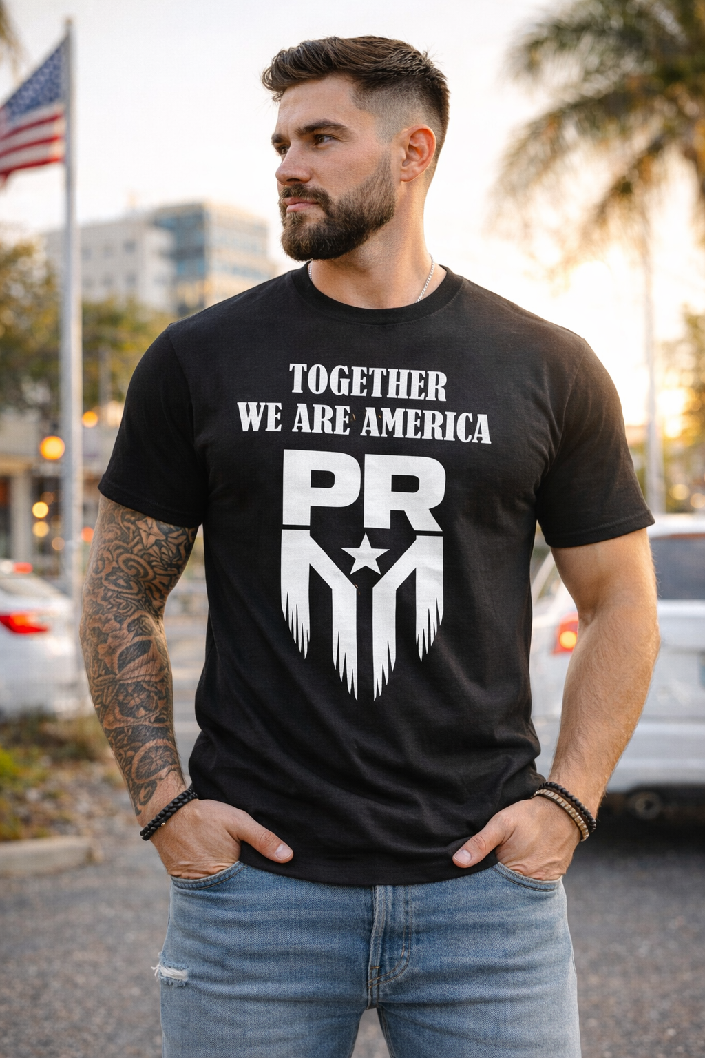 Benito "Together We Are America Black" Front or Back Design Black T- Shirt