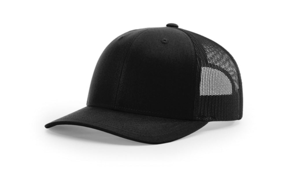 Black baseball cap with mesh back on a white background