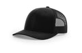 Black baseball cap with mesh back on a white background