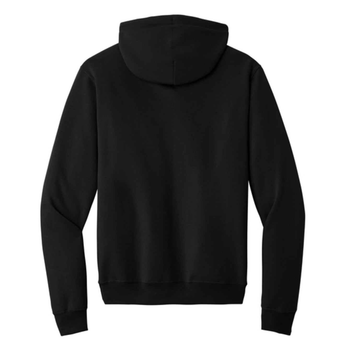 Black hoodie shown from the back on a white background
