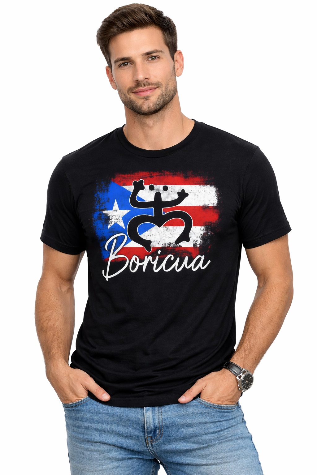 Boricua Puerto Rico Flag & Coqui Design Black T-Shirt