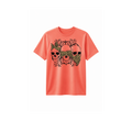 Coral t-shirt with skull design on a white background