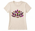Black Flag Promotions cream short sleeve crewneck t-shirt featuring a vibrant floral lotus graphic print.