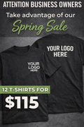 Custom logo t-shirts bulk sale 12 shirts for 115 dollars with free delivery in DFW area