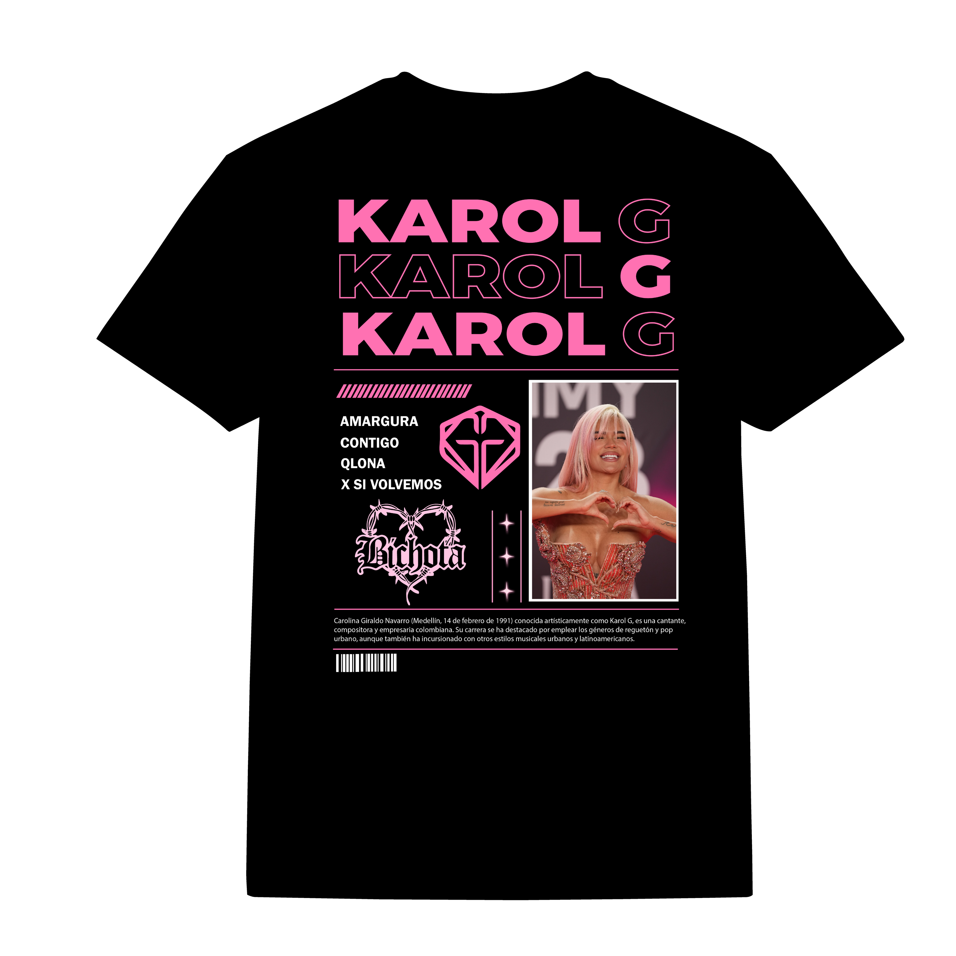 Karol G "Bichota" Graphic T-Shirt – Pink & Black Concert Style Tee