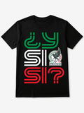 Mexico Soccer Fan T-Shirt with green white and red graphic design on a black unisex cotton shirt
