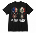 My Home My Blood Skull T-Shirt – USA Mexico Flag Graphic Tee, Hispanic Heritage Shirt, Streetwear Skull Design