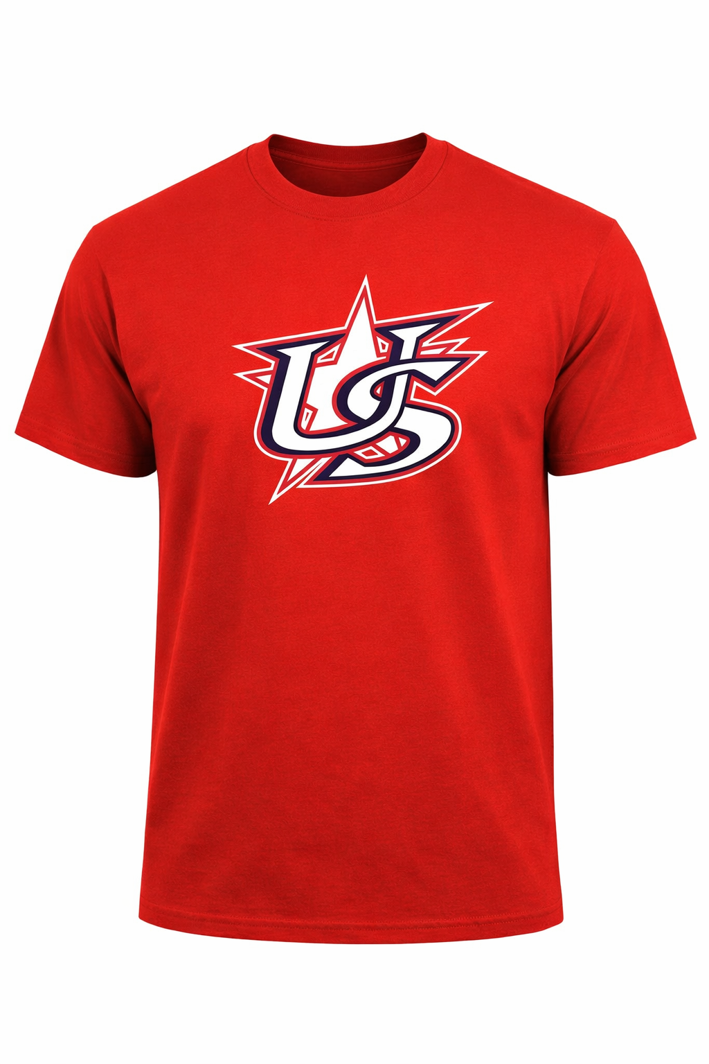Red USA baseball t-shirt with American flag star graphic design for fans