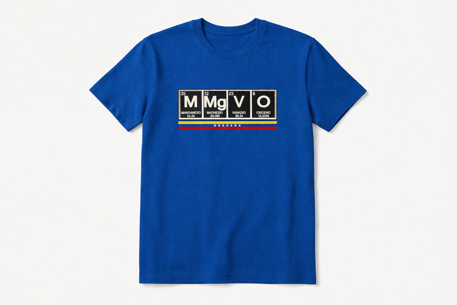 Blue Venezuelan slang MMVO shirt with periodic table design
